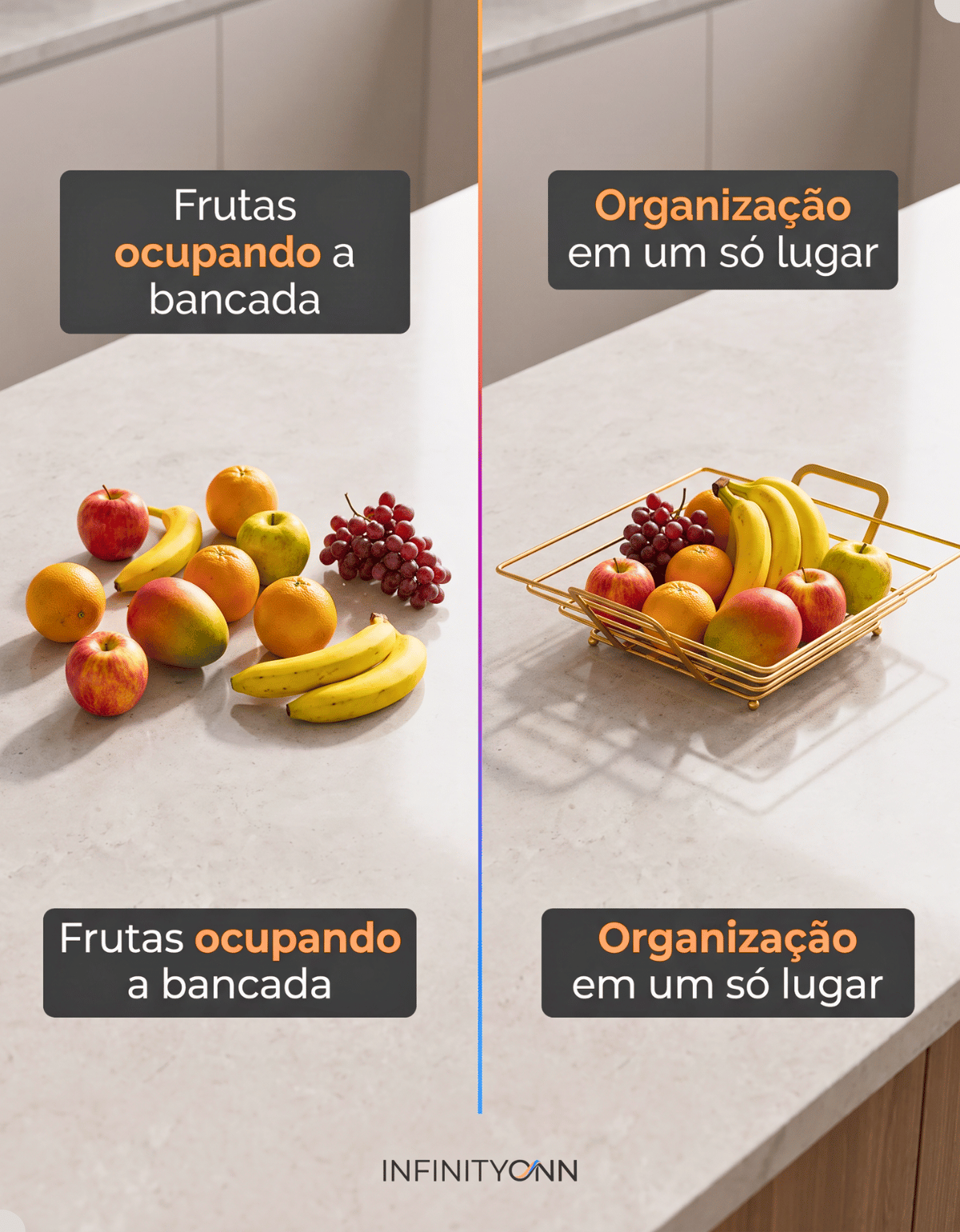 Fruteira Arthi Gold Dourada organizando frutas sobre bancada de cozinhaProduct Image