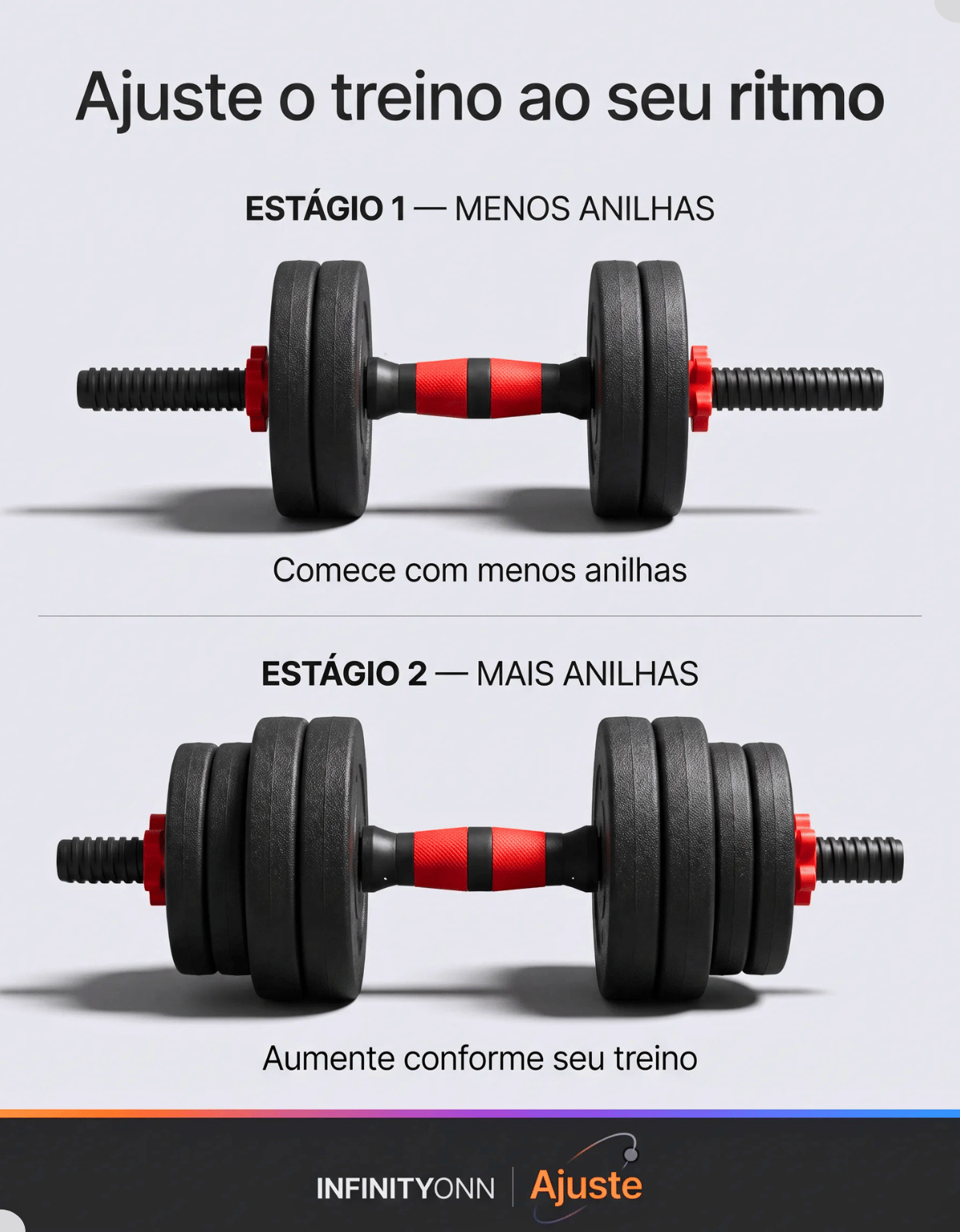 Halter ajustável Lauben com diferentes quantidades de anilhas para ajuste da carga de treino