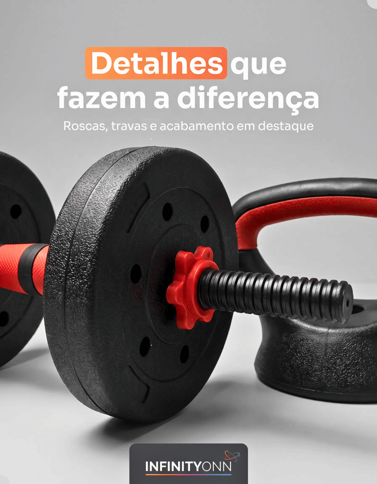Detalhe da rosca e trava do Kit Halteres Ajustável 6 em 1 Lauben preto e vermelho